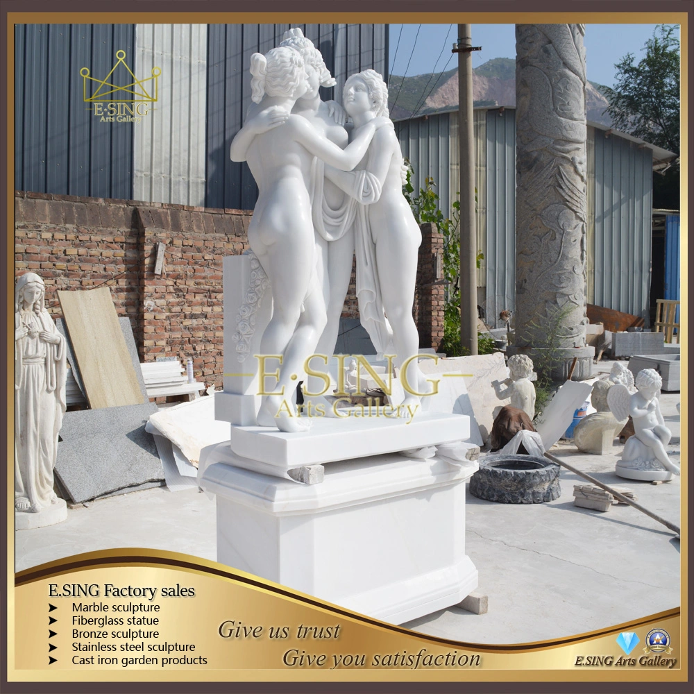 Handmade Garden Figure Marble Sculpture Three Beautiful Gods Sichuan White Polished Bright Stone Sculpture