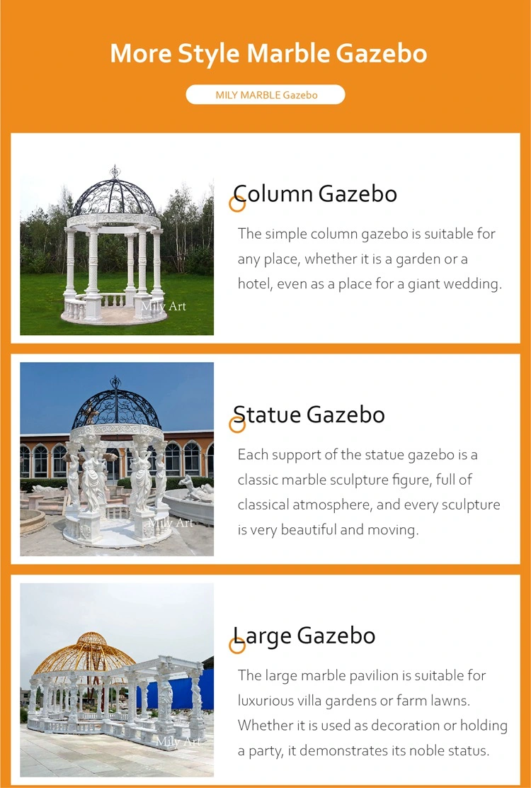 Outdoor Garden Natural Stone Hand Carved Large Beige Marble Gazebo