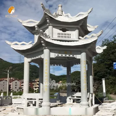 Maßgeschneiderter großer chinesischer zweilagiger achteckiger Pavillon aus weißem Naturmarmor