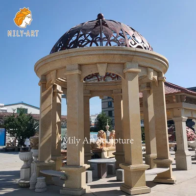 Außen großer Pavillon mit Granitsäule und Steinpavillon mit Eisenplatte für den Garten