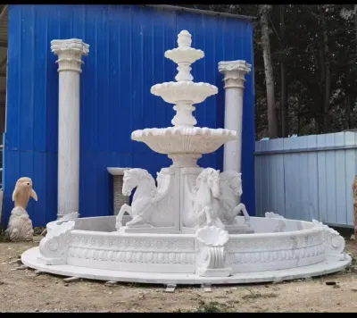 Outdoor Gardenhand geschnitzter Naturstein großer Marmor-Löwenstatue-Wasserbrunnen