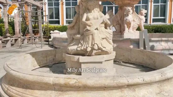 Natürliche benutzerdefinierte klassische Luxus-Design Outdoor Hotel Tier Figur Frau Dame handgeschnitzten Marmor Stein Wasserbrunnen für Garten-Dekor