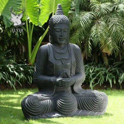 Outdoor-Dekor, geschnitzte Buddha-Statuen aus poliertem schwarzem Granit, große meditierende Buddha-Skulptur aus Stein