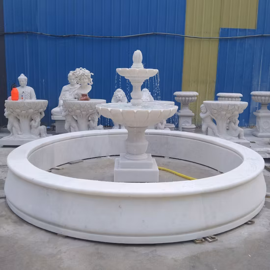 Dekorativer Garten im Freien, großer Granitbrunnen und Marmorbrunnenstatue, Wasserpferd und Löwe, Steinbrunnen zum Verkauf