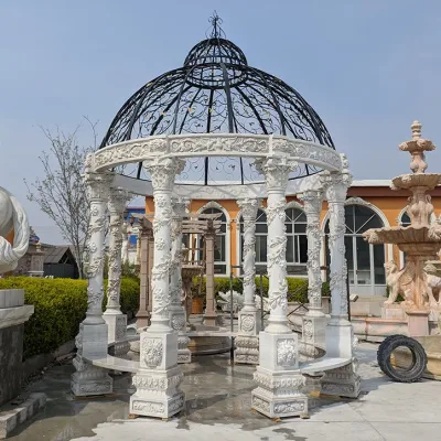 Handgeschnitzter Gartenpavillon aus Naturstein und Marmor für den Außenbereich